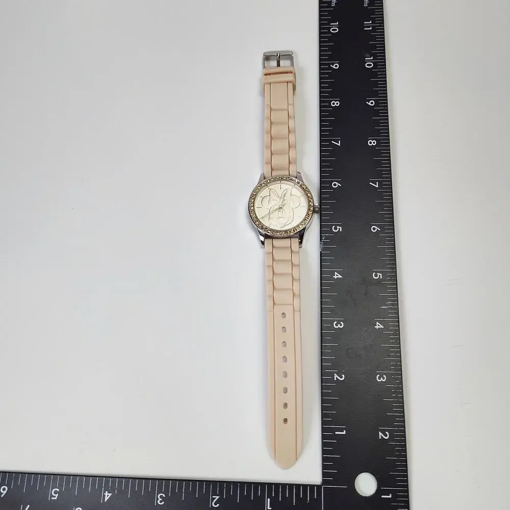Disney Minnie Mouse Watch Blush Pink Rhinestone Bezel Silicone Band